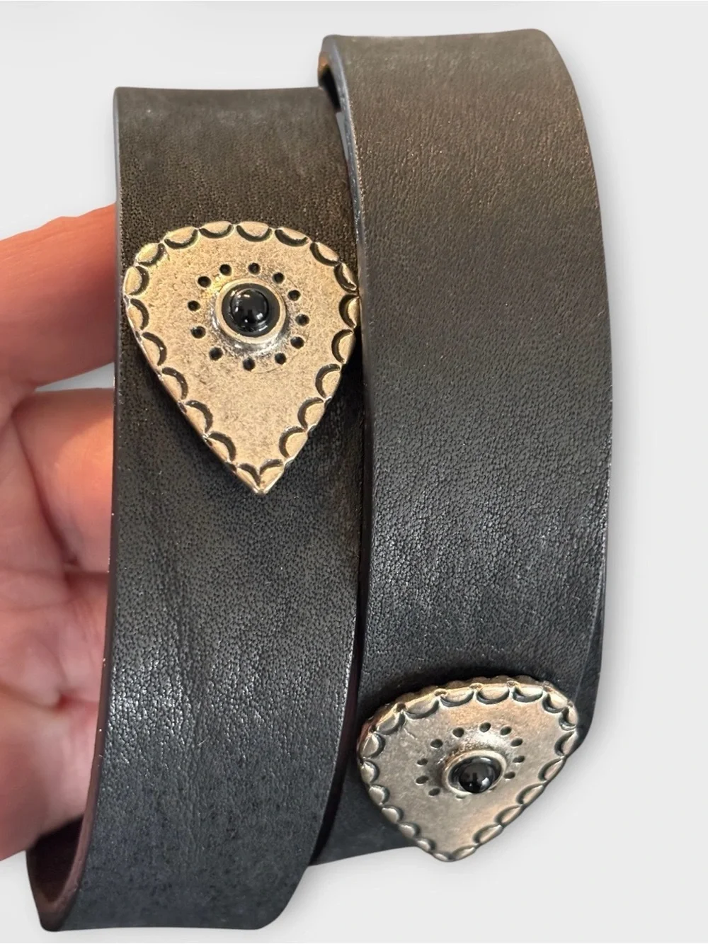 THE KOOPLES Western Silver Buckle Leather Belt Black Boho Chic Statement